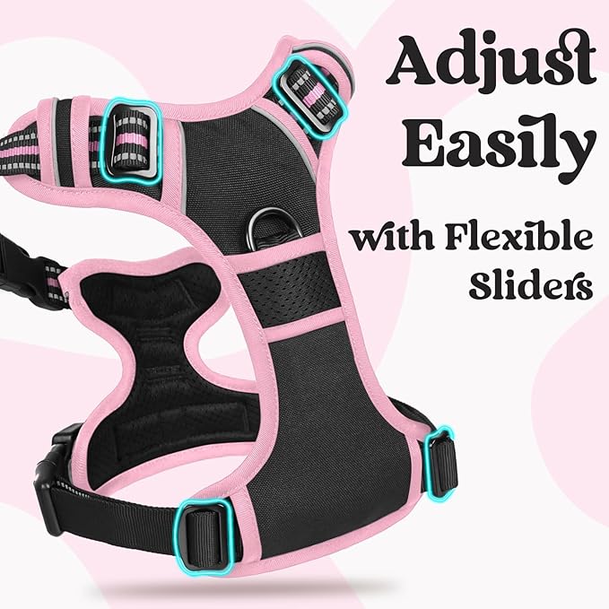 rabbitgoo Dog Harness for Large, No Pull Pet Harness with 3 Buckles, Adjustable Soft Padded Vest with Control Handle, Walking Reflective Pet Vest for Large Dogs, Black & Pink, L