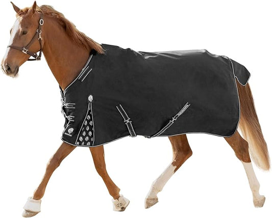 Equinavia Norse Lightweight 100g Fill Horse Rain Blanket | Waterproof Turnout Sheet - Black - 66 in - Black - 72 in