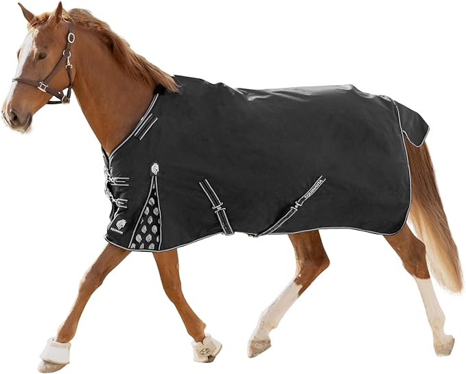 Equinavia Norse Lightweight 100g Fill Horse Rain Blanket | Waterproof Turnout Sheet - Black - 66 in - Black - 78 in