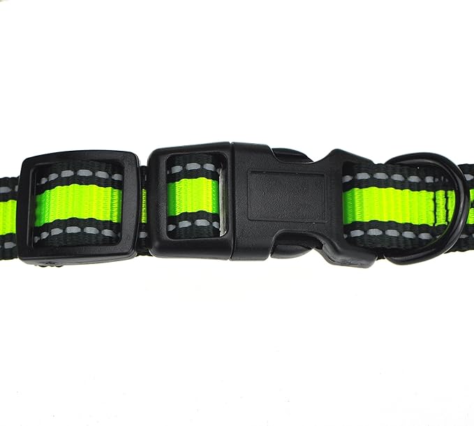 Mile High Life Night Reflective Double Adjustable Band Nylon Small Puppy Pet Dog Combo Collar Leash and Harness Set (Reflective Edge Lime Green, Large (Pack of 3))