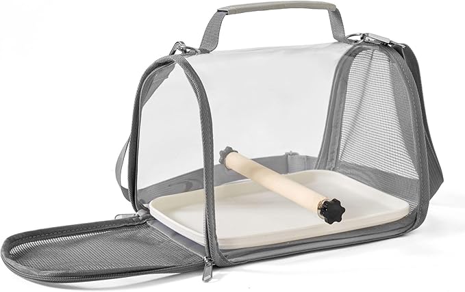 Small Bird Travel Carrier Bag with Stand Perch, Breathable Visible Pet Cage, Bird Outdoor Bag to Carry Parakeet Budgies Parrot Cockatiel Conures (Large)