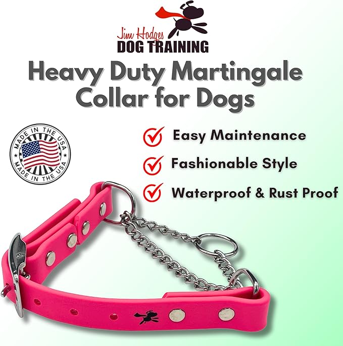 Martingale Collar for Dogs, Biothane, Stainless Steel Hardware, No Pull, Made in The USA, Professional Grade, XS, Pink