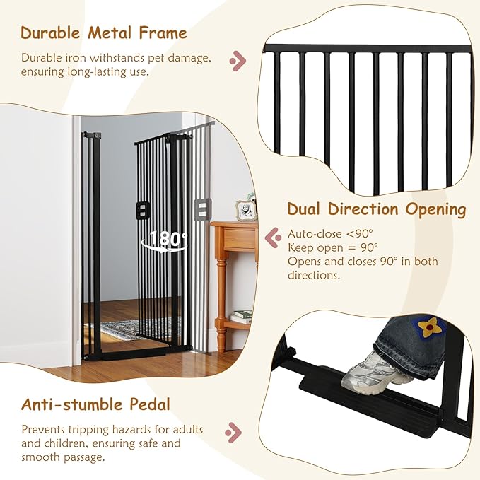 55'' Extra Tall Cat Gate, 30.1"-34.1" Wide Auto Close Tall Pet Gate for Doorways, Pressure Mounted High Dog Door Gate No Drilling Cat Fence Safety Baby Gate for Stairs, Doorways, Black
