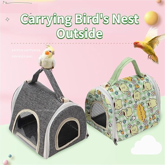1pc Lightweight Portable Parrot Backpack - Rattan Plush Folding Bird Cage for Outdoor Transport(Green,19X15X14 CM)