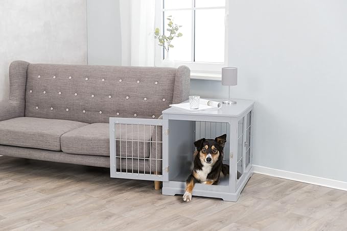Trixie 32.7" Indoor Dog Crate, Wooden Crate Table for Dogs Up to 50 lb, Medium Dog Kennel, Perfect in Any Room, Gray