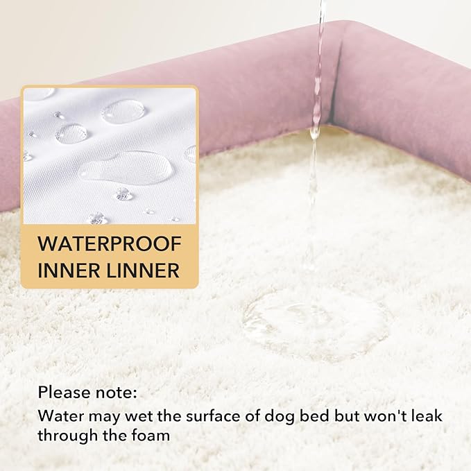 Orthopedic Dog Beds for Extra Large Dogs, Waterproof Egg Crate Foam XL Dog Bed with Sides 41x27Inch, Washable Big Dogs Couch Beds with Removable Cover and Nonskid Bottom, Pink