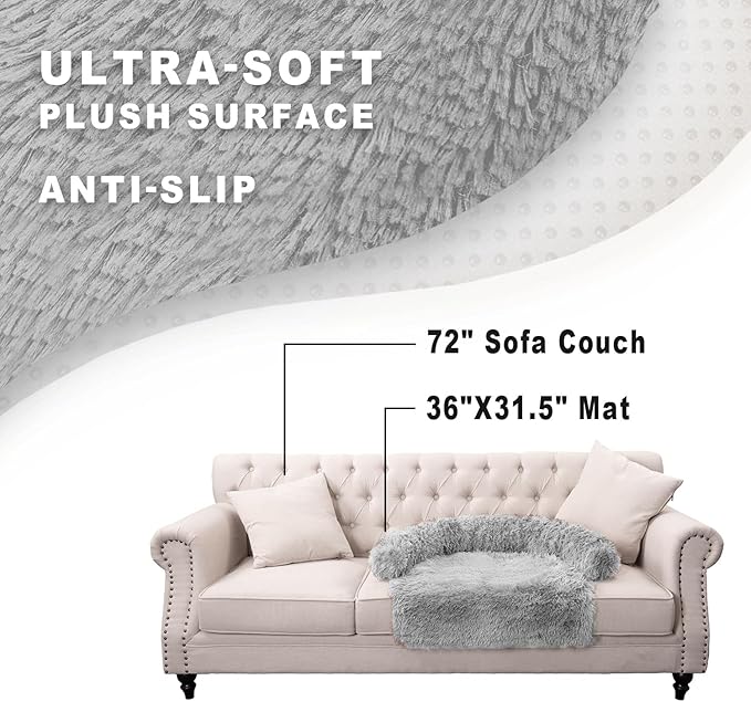 Tinaco Calming Dogs/Cats Bed Mats, Dog Pad Washable Removable Couch Cover, Plush Long Fur Mat for Pets, Waterproof Lining, Perfect for Small, Medium and Large Dogs and Cats (Light Gray, 36"x31")