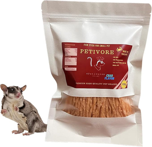 Crab Flavor - Premium Large Pack Fish Snack for Sugar Glider and Small Exotic Pet - Made from Real Fish - Hamster, Squirrel, Marmoset - Delicious Treats (120g)