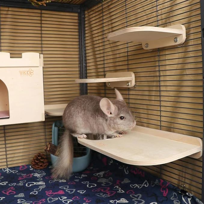 YKD Natural Wood Chinchilla Platform Set, Pet Cage Platform with Feeding Bowl, Small Animals Cage Accessories for Chinchillas, Squirrels, Gerbils, Sugar Gliders, Hamsters, Mice, Rats, Parrots