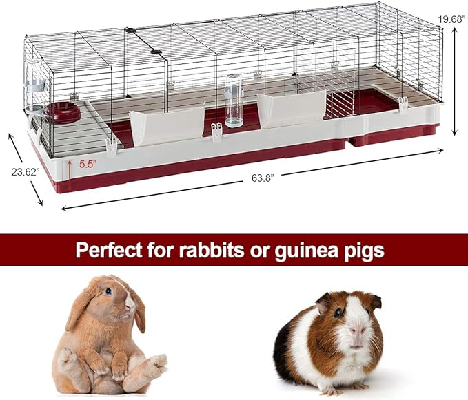 Ferplast Krolik XXL Rabbit Cage w/Wire Extension | Rabbit Cage Includes All Accessories & Measures 63.8L x 23.62W x 19.68H Inches | 1-Year Warranty