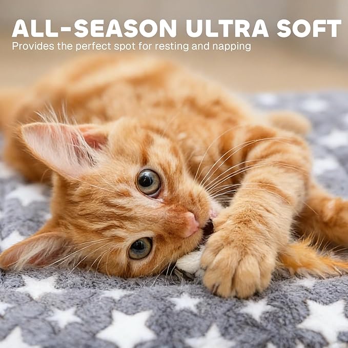 Mora Pets Cat Bed Dog Crate Pad Ultra Soft Pet Bed with Cute Star Print Washable Crate Mat for Small Dogs and Indoor Cats Reversible Fleece Dog Kennel Pad Cat Carrier Mat 14 x 17.5 inch Grey