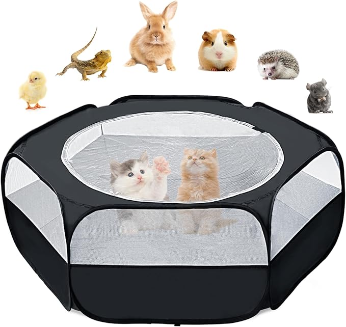 Small Animal Playpen with Cover, Portable Pop Up Pet Enclosure for Rabbits, Guinea Pigs, Hamsters, Chinchillas, Ferrets & Kittens, Indoor Outdoor Waterproof Play Pen, Cage Tent & Chick Brooder Box