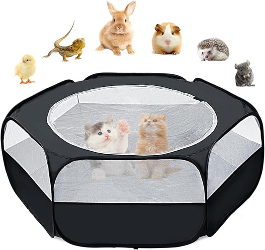 Small Animal Playpen with Cover, Portable Pop Up Pet Enclosure for Rabbits, Guinea Pigs, Hamsters, Chinchillas, Ferrets & Kittens, Indoor Outdoor Waterproof Play Pen, Cage Tent & Chick Brooder Box