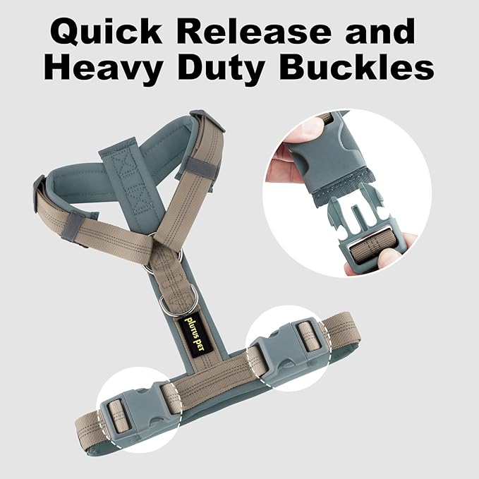 Plutus Pet No Pull Dog Harness, Adjustable Nylon Harness with Soft Padding, Reflective and Heavy Duty Dog Harness for Small, Medium, Large Dogs(Beige, XL)