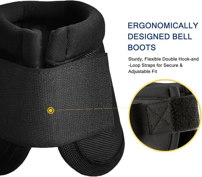 Equine Ballistic Overreach Bell Boots, No-Turn Horse Hoof Protection Boots (Sold in Pairs) Black Medium