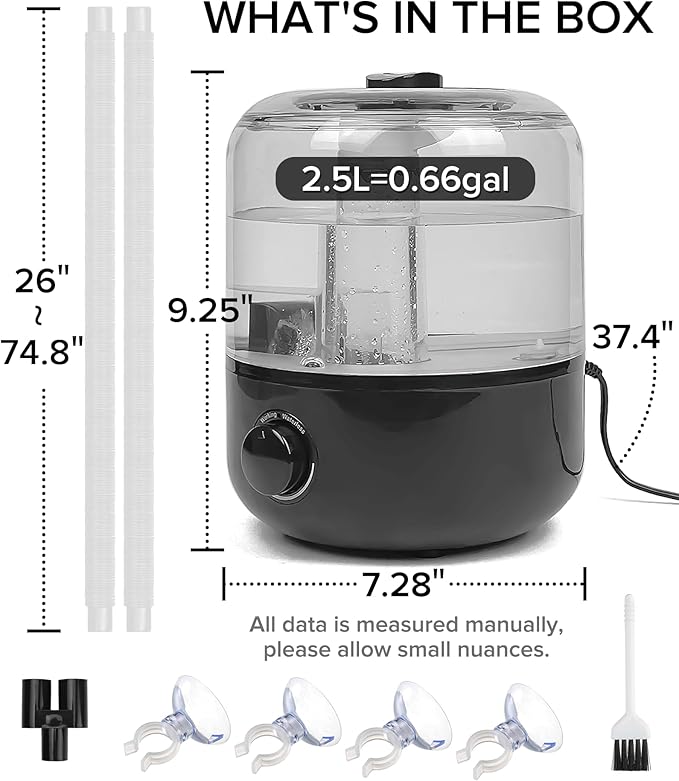 Reptile Fogger Humidifier Mister for Reptile Tank, 2.5L Top-Fill Terrarium Humidifier with Hose for Snakes, Tortoises, Chameleons and Ball Python, AUAAQ Reptile humidifers