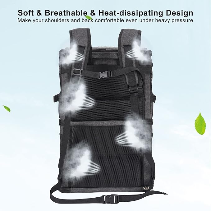 2-in-1 Double Pet Carrier Backpack for Small Cats and Dogs, Portable Pet Travel Carrier, Super Ventilated Design, Ideal for Traveling/Hiking/Camping, Black