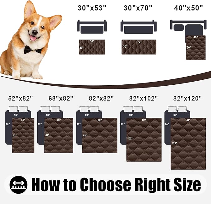 Smiry Waterproof Dog Bed Cover Blanket, Soft Reversible Pet Blanket, Washable Leakproof Cats Dogs Couch Cover for Sofa, Couch, Furniture (82x120 Inch, Chocolate/Dark Grey)