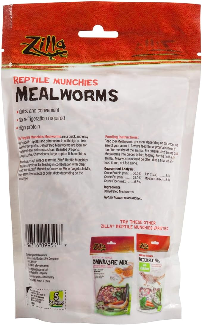 Zilla 2 Pack of Reptile Munchies Mealworms, 3.75 Ounes each, for Bearded Dragons, Leopard Geckos, Chameleons, Large Tropical Fish, and Birds
