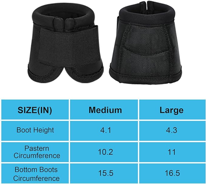 No Turn Bell Boots for Horses Ballistic Hoof Overreach Bell Boot Durable Shock Absorbing Hoof Protection (Black, Large)
