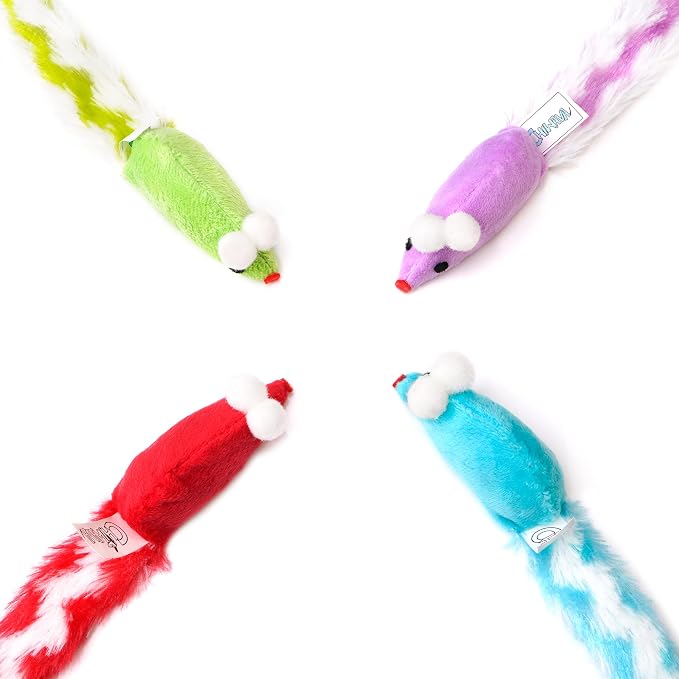 CHIWAVA 4PCS 15" Long Soft Plush Cat Toys Mice with Rattle Rustle Sound - Image 6