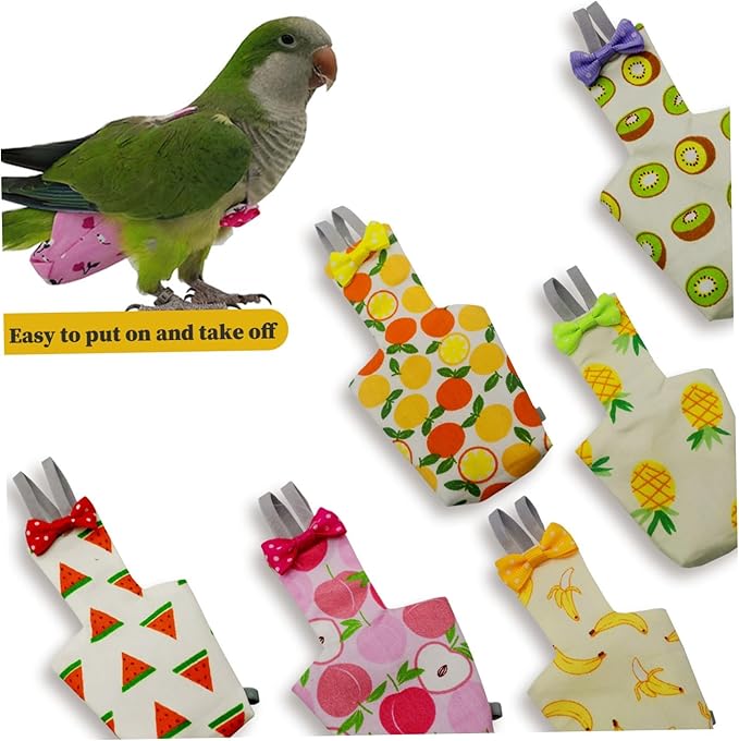 6PCS Washable Bird Diapers with Waterproof Lining & Adjustable Straps - Reusable Soft Parrot Diapers for Parakeets, Budgies, Mini Macaws (Colorful, M, Count, 6)