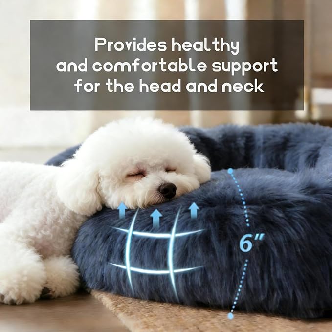 Comfort Donut Dog Bed for Small Dogs, Cat Bed & Pet Bed for Indoor Use, Medium Size with Soft Plush, Round Dog Beds for Large Dogs and Cats (Gray, 20''Lx20''Wx8''Th)