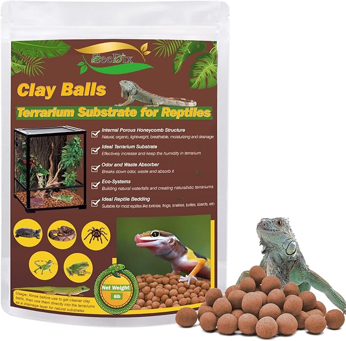 ZeeDix 6 LBS Reptile Substrate Leca Balls - 100% Organic Expanded Clay Pebbles, Ideal Bioactive Terrarium Clay Balls Substrate for Reptile Terrarium Tank, Bearded Dragon, Tortoise, Gecko, Snake & Frog