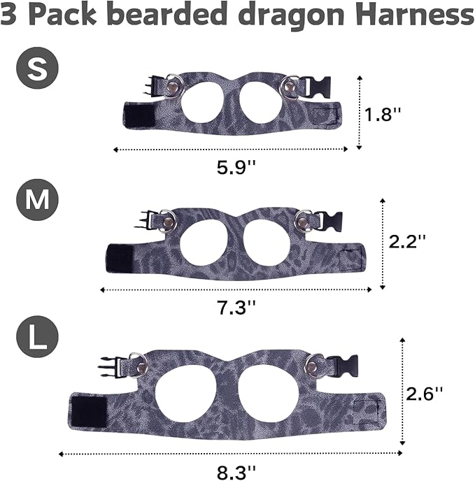 3 Pack Bearded Dragon Harness and Leash Set - Adjustable Soft Leather Lizard Harness Leash Small Animal Traction Rope Training Walking Vest Accessories for Reptile Squirrel Rat (Blue Leopard)