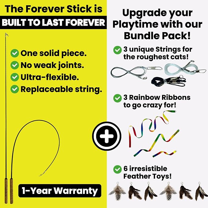 Forever Stick with Cat Toys and Strings Bundle - The Unbreakable Cat Wand Toy, Durable Cat Toy Wand, Extra Long Cat String Toy, Cat Fishing Pole Toy for Bored Indoor Adult Cats, Cat Stick Toy - Image 4