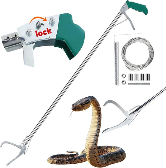 52" Snake Tongs Stick with Lock, Professional Snake Grabber Tool Heavy Duty Reptile Snake Catcher Grabber Stainless Steel Snake Pole Wide Jaw Handling Tool with a Protective Structures for Snakes