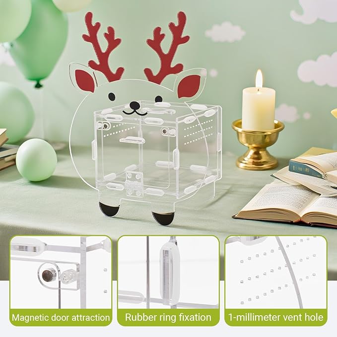 Acrylic Jumping Spider Enclosure with Magnetic Door - 4.7"x4.7"x3.5" Escape-Proof Habitat, Front Opening Terrarium for Tarantula, Reptiles & Insects