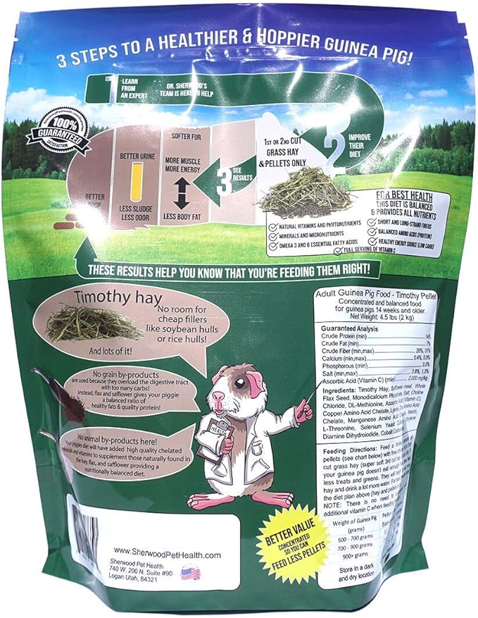 Sherwood Pet Health Adult Guinea Pig Food Measured Timothy Pellet (4.5 Pound) Hay-Based, Grain-Free, Soy-Free for Better Digestion