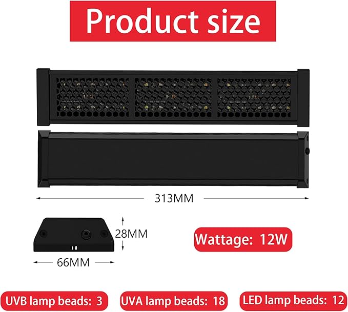 UVB Light for Reptiles, Dimmable LED UVB Lamp with 4/8/12H Timer, 8000H Lifespan, Full Spectrum Sunlight for Tortoise, Gecko, Bearded Dragon, 12W Reptile Lamp, 12IN