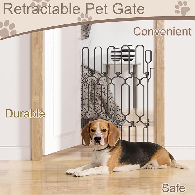 SNUOWU Retractable Metal Dog Gate for Front Doors & RVs, 25.5" Wide 30.7" Tall Bite-Proof Pet Dog Barrier, Space-Saving Wall-Mounted Front Door Gate for Indoor Use