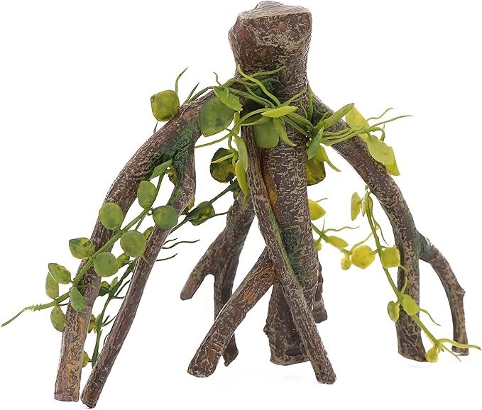 AQUA KT Reptile Corner Climbing Branch with Plant Snake Climb Tree for Bearded Dragon Lizard Hermit Crab Crested Gecko Leopard Chameleon Frog Terrarium Habitat
