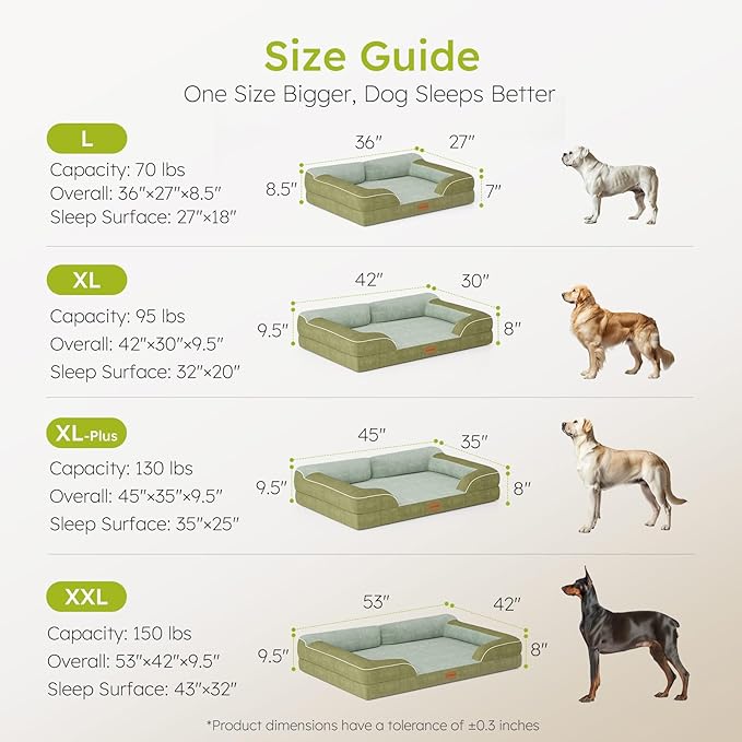 CWAWZ Dog Beds for Large Dogs, Orthopedic Dog Bed with Cooling Gel Memory Foam, Waterproof Large Pet Bed with Removable Washable Cover, 36" Pet Sofa Couch Dutch Velvet with Bone Toy, Dark Green