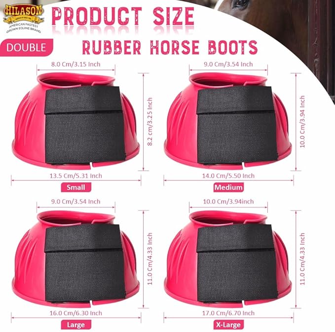 HILASON Western Horse Rubber PVC Ribbed Double Hook and Loop Bell Boots Training Protective Shock Absorbing Leg