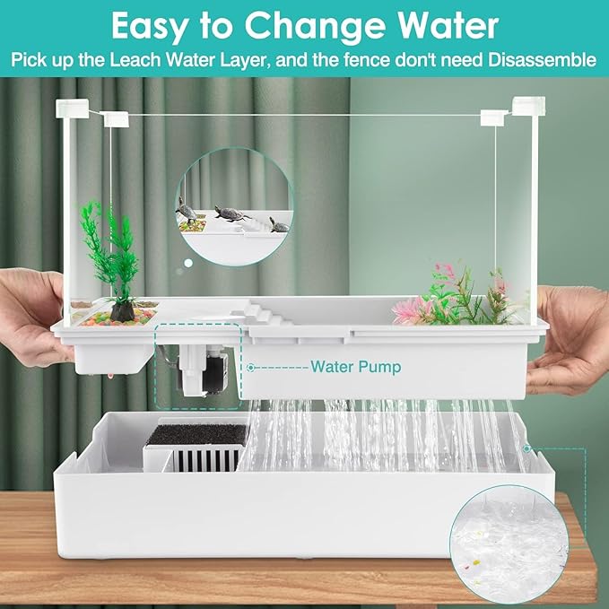 Acrylic Turtle Tank Aquarium with Quiet Water Pump, 3.96gallons, 360° View, Easy to Assemble, Durable for Small Turtles & Reptiles