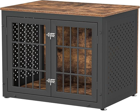 rehomerance 32" Heavy Duty Dog Crate Furniture for Small and Medium Dogs, Metal Kennel for High Anxiety Dogs, Chew Proof Pet Cage Indoor, Decorative Dog Kennel End Table