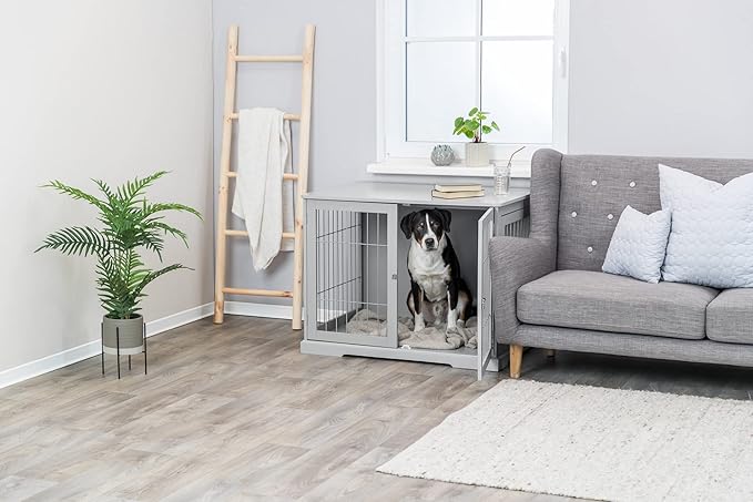 Trixie 38.7" Indoor Dog Crate, Wooden Crate Table for Dogs Up to 66 lb, Large Dog Kennel, Perfect in Any Room, Gray