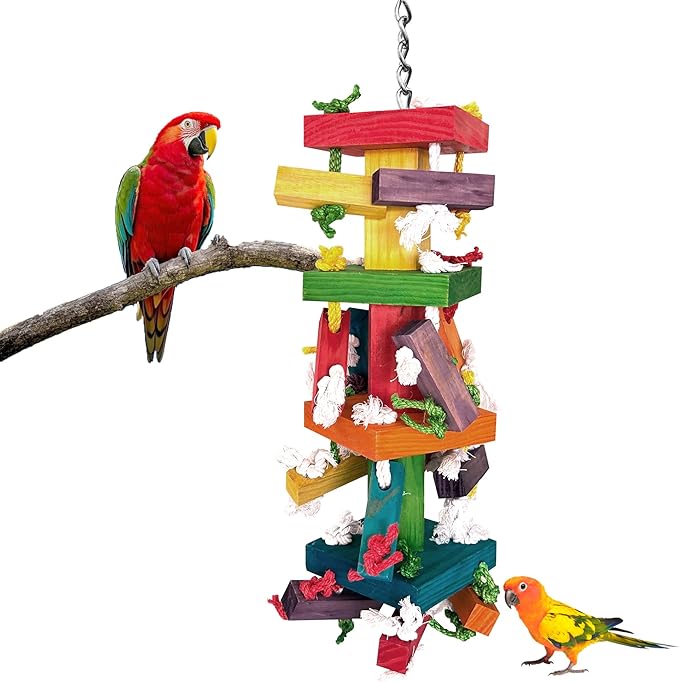 LUCKITTY 35" Extra Large Parrot Toys - Chewable Foraging Toys for Macaws, African Grey, Amazon Parrots - Durable Bird Cage Accessories Gift