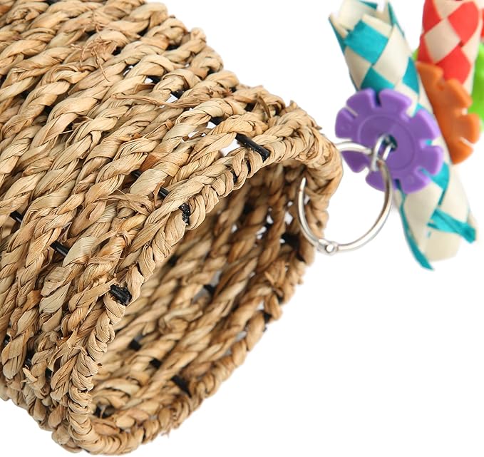 Seagrass Hammock, Hammock Play Tunnel Bird Stable and Funny Woven House Toy Sea Grass Woven House Hanging Bed Toy for Bird