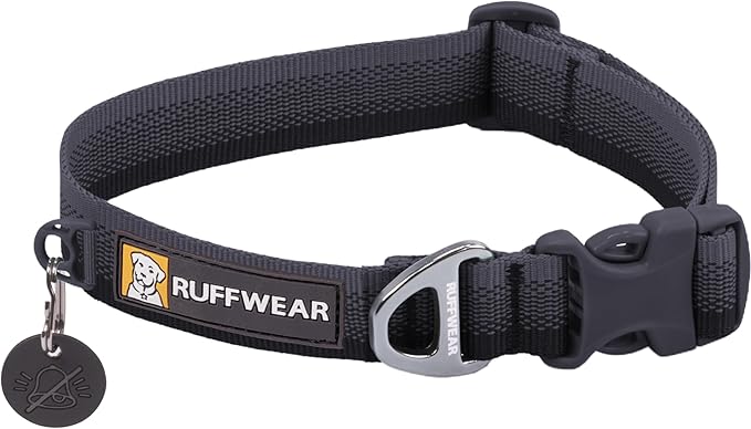Ruffwear, Front Range Dog Collar, Adjustable Tubelok Webbing, Lightweight, Side Release Buckle, Aluminum V-Ring, Durable for Everyday Use, Basalt Gray, 20"-26"