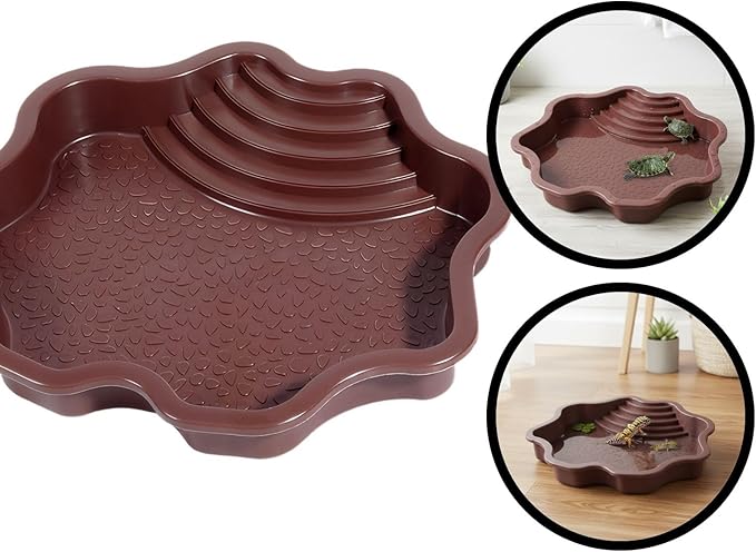 Reptile Bathing Tub with Non-Slip Surface and Entry Ramp for Easy Small Animal Soaking Container