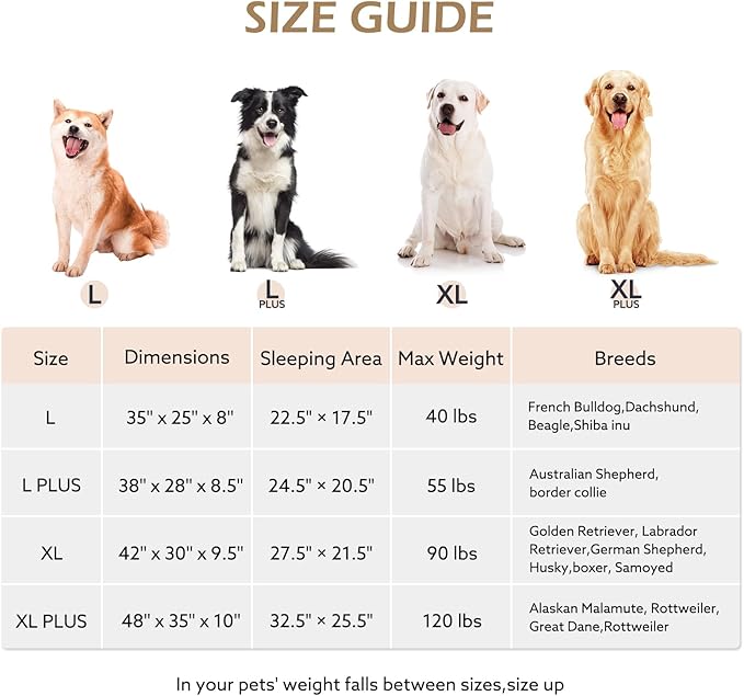 JOEJOY XL Orthopedic Dog Beds Large Sized Dog, Extra Thick Supportive Big Dogs Couch Bed with Sides, Ultra Soft Pet Bed Sofa for Large Dogs, Beige, 42inch
