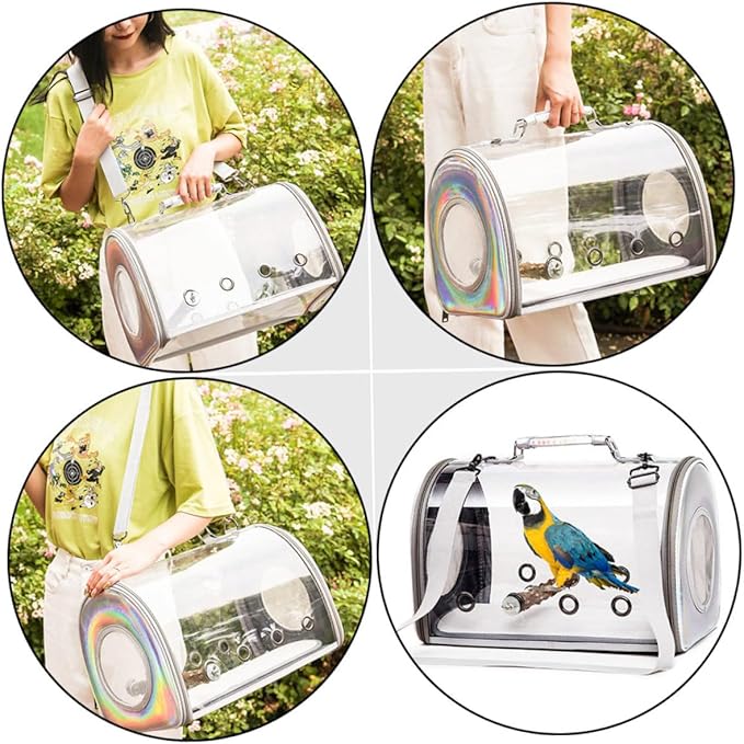 VANZACK Parrot Carrier Bag Transparent Outdoor Pouch for Birds Breathable Travel Container for Pet Birds Comfortable Single Shoulder Bag for Hiking and Shopping