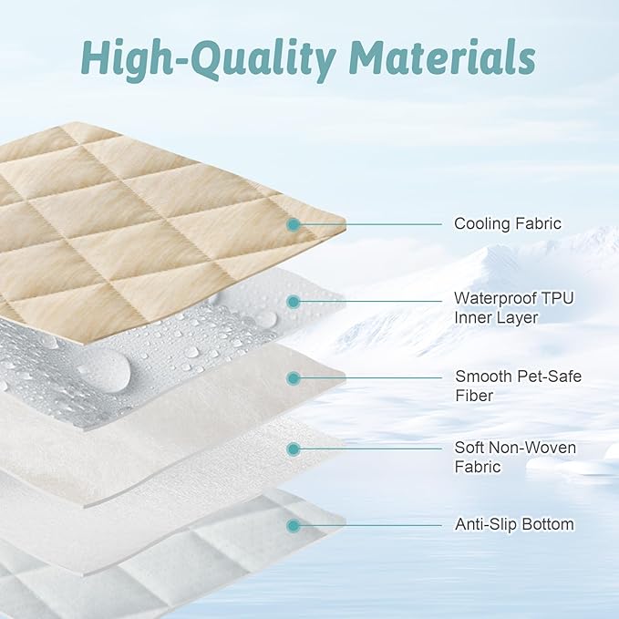 COZY KISS Dog Cooling Mat 82"x82" Q-Max>0.4, Waterproof Cooling Dog Bed Cover, Leakproof Pet Pad with Non-Slip Bottom, Washable Cooling Blanket for Large & Multiple Dogs (Beige)
