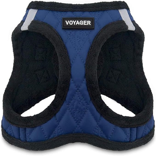 Best Pet Supplies - All Weather Plush, Reflective, No Pull Harness for Small, Medium Dogs, Cats - Secure with Hook & Loop Fastener, Buckle, Double D-Rings - Royal Blue Faux Leather, XS
