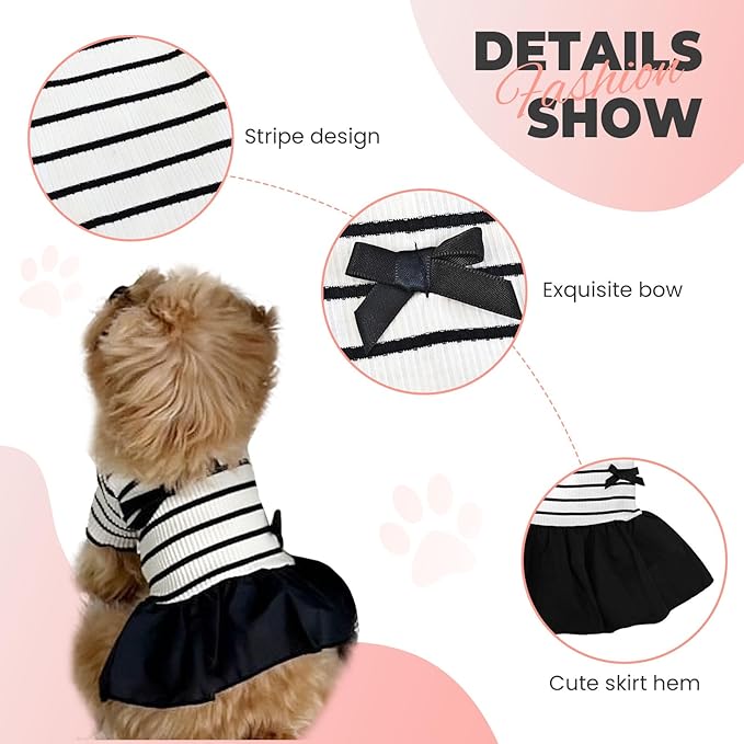 Dog Dresses, Pet Dog Princess Stripe Bowknot Dress for Dogs Female,Dogs Dress for Small Cats Girl Spring Summer Puppy Clothes(Medium)